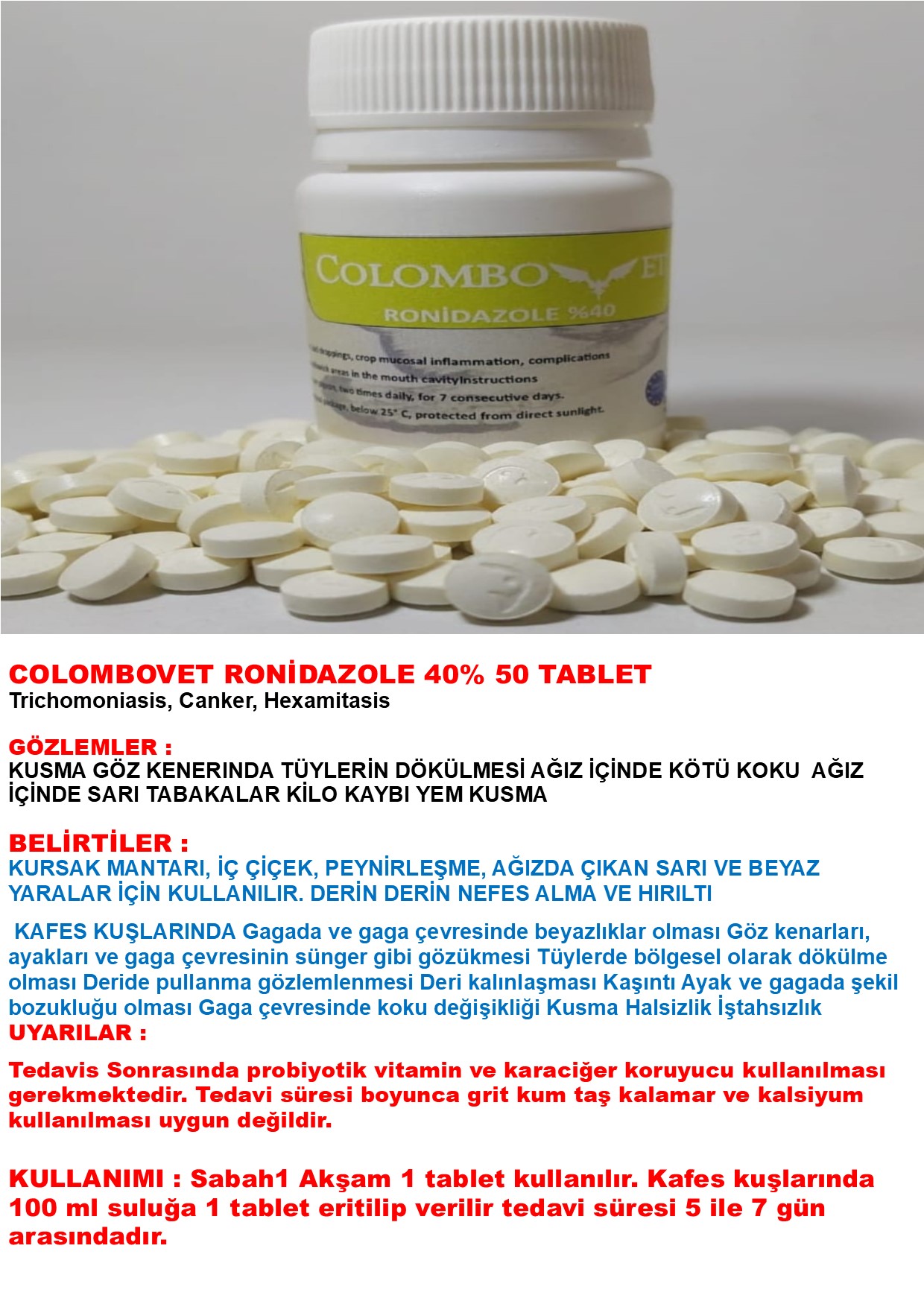 COLOMBOVET RONİDAZOLE 40% RESİM
