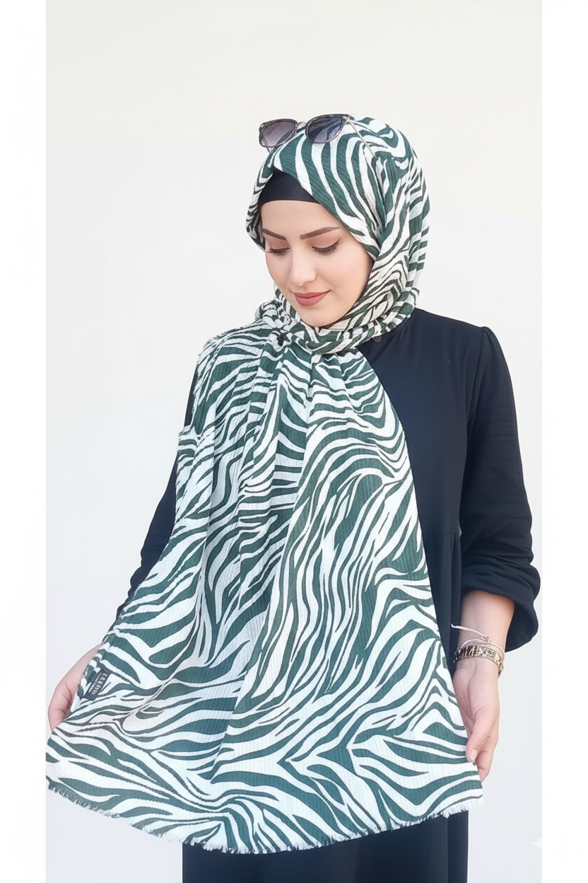 Zebra Desenli Yeşil Şal