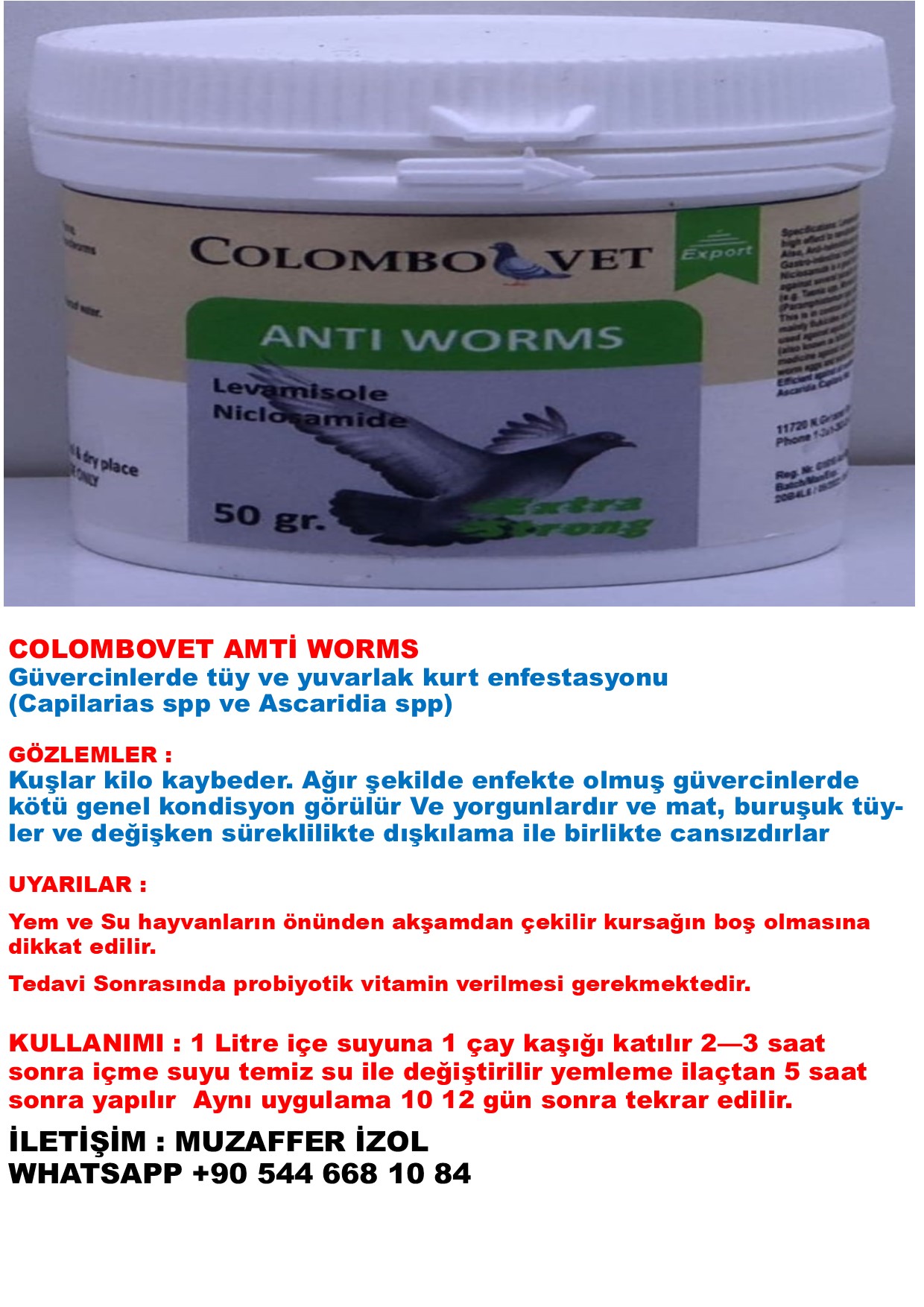 COLOMBOVET worm toz resim