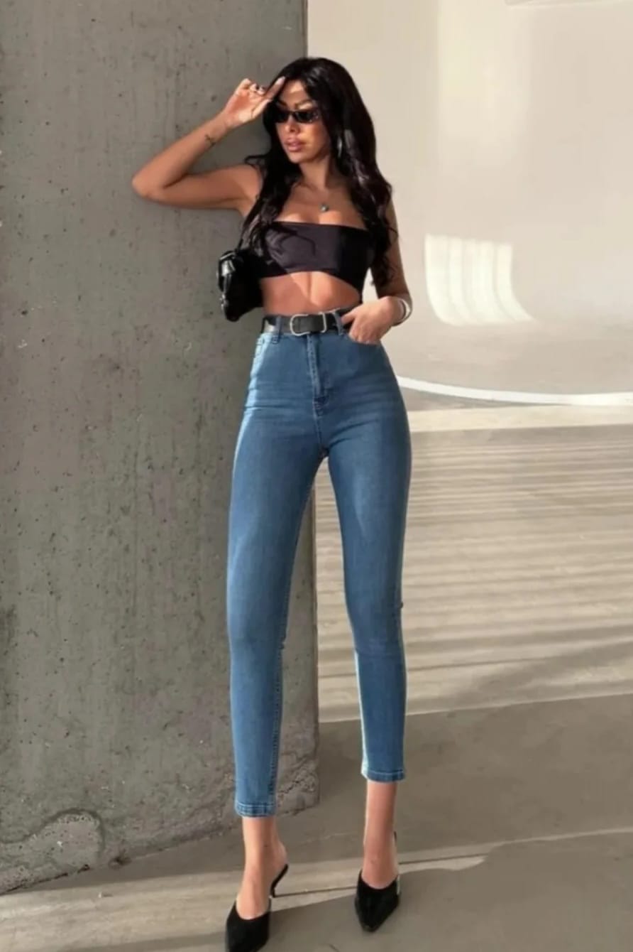 Tam Likralı Yüksek Bel Kot Pantolon