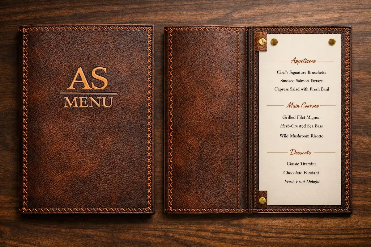 قوائم الطعام الجلدية للفنادق والمطاعم: جودة فاخرة من AS MENU